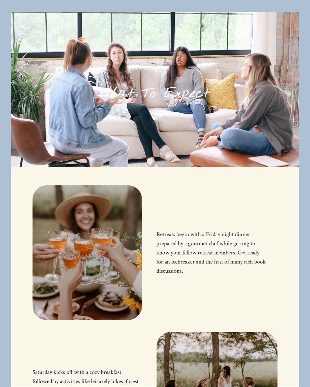 Screenshot of retreat info section from the home page of All Booked Retreats. Visit the site at https://allbookedretreats.com