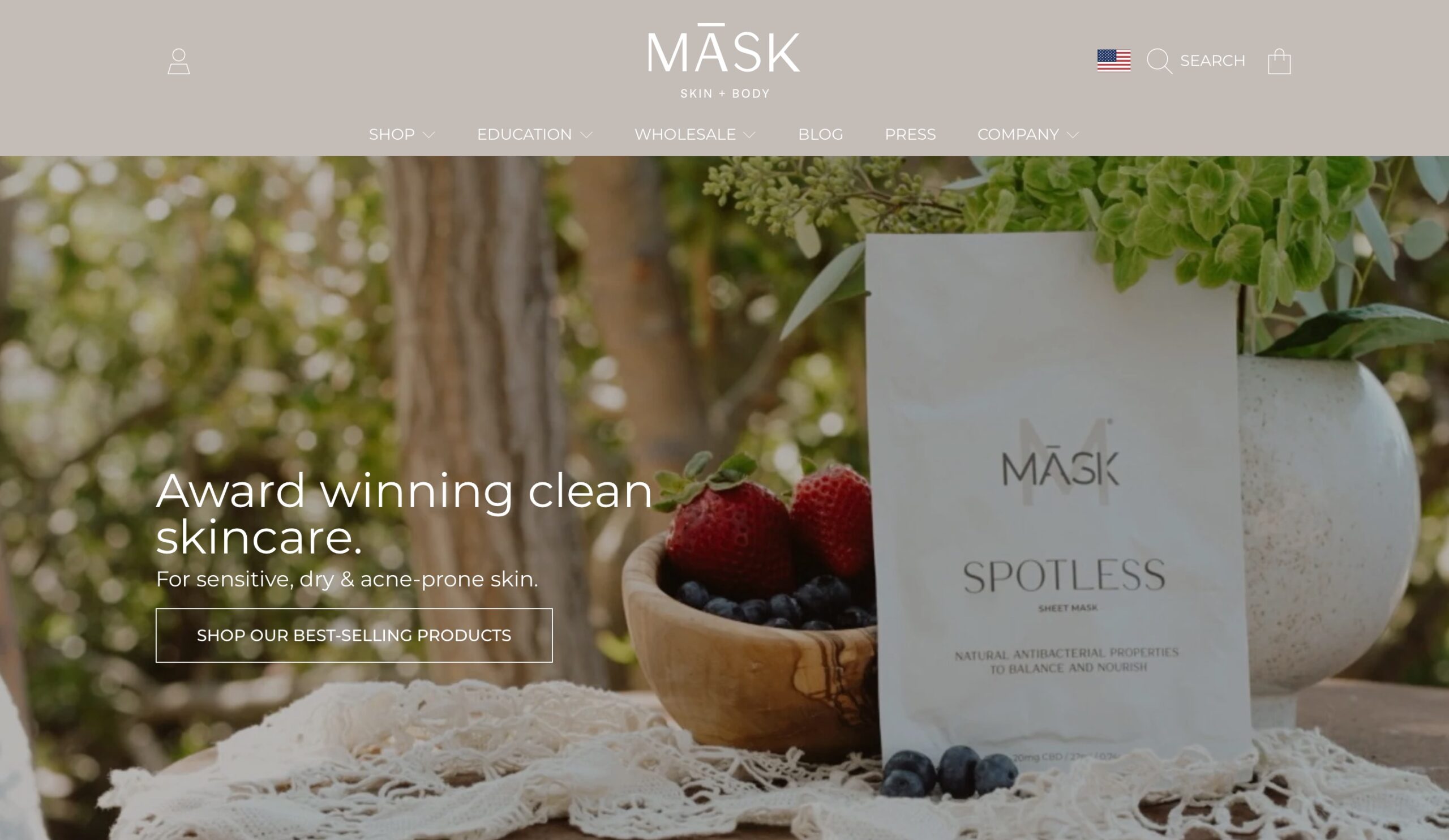 Image of Mask Skincare home page hero. Click to visit Mask Skincare.